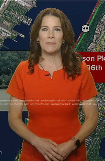Heather’s red dress with gold zipper pocket on Good Morning America