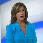 Hoda’s blue ruched sleeve blazer and cowl neck cami on Today