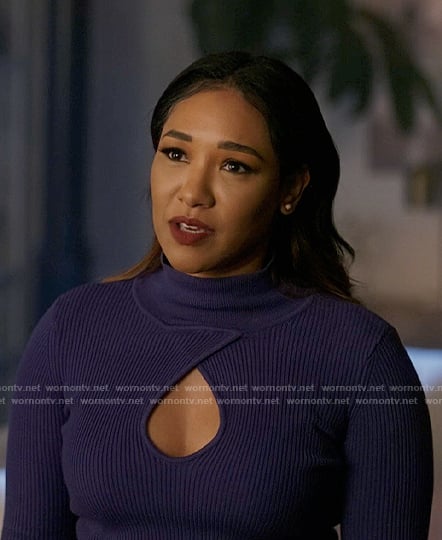 Iris’s purple keyhole cutout sweater on The Flash