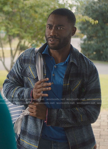James’s blue plaid shirt jacket on Single Drunk Female