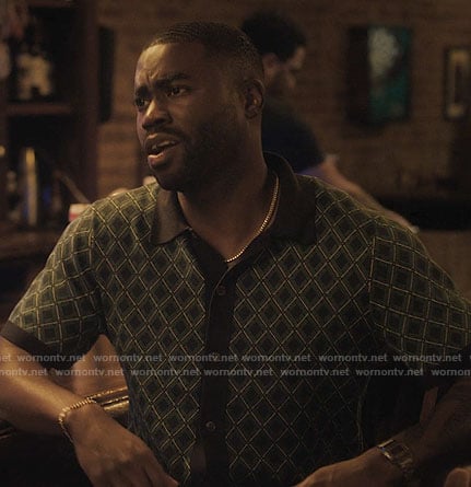 James’s green diamond print knit polo on Single Drunk Female