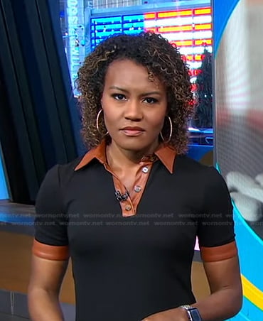 Janai’s black leather-trim polo dress on Good Morning America