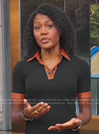 Janai’s black leather-trim polo dress on Good Morning America
