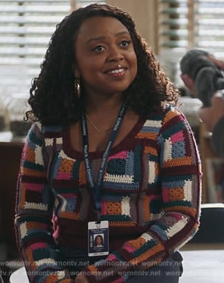 Janine’s chrochet knit scoop neck sweater on Abbott Elementary