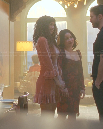 Jenna Peréz’s pink velvet mini dress on Good Trouble
