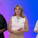 Jenna’s white floral embroidered top and beige leather skirt on Today