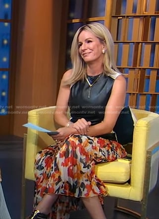 Jennifer’s colorblock leather top and floral skirt on Good Morning America