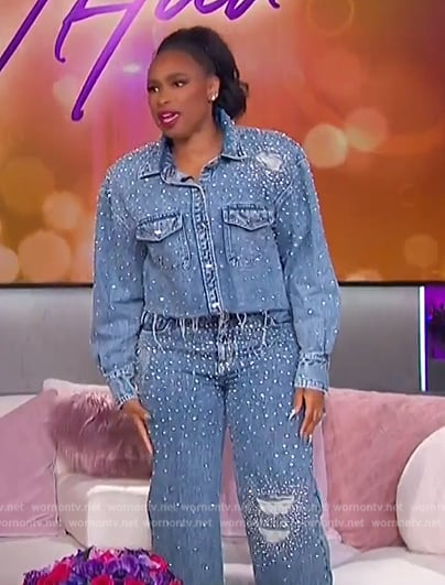 Jennifer’s embellished denim jacket and pants on The Jennifer Hudson Show
