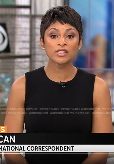 Jericka Duncan’s black sheath dress on CBS Mornings