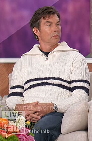 Jerry’s white stripe cable knit sweater on The Talk