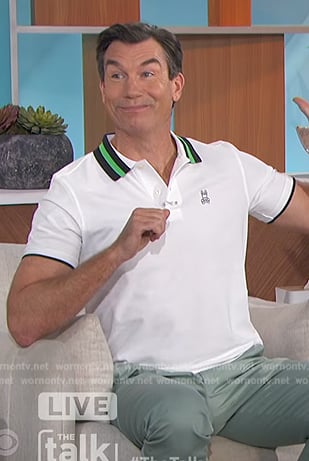 Jerry’s white stripe trim polo on The Talk