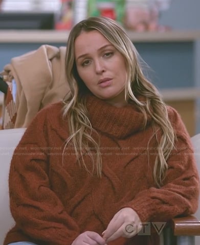 Jo’s brown cable knit sweater on Greys Anatomy
