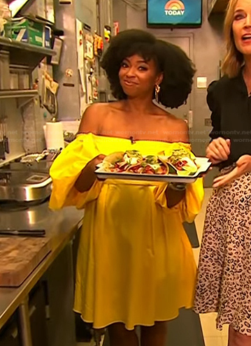 Jocelyn Delk Adams’s yellow off-shoulder dress on Today