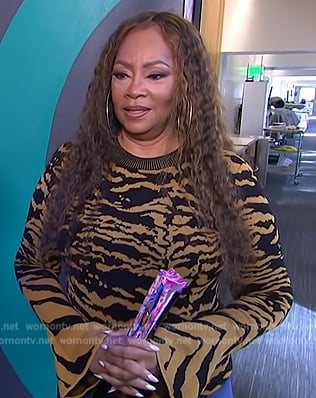 Jody Watley’s tiger stripe sweater on Access Hollywood