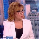 Joy’s white ruched sleeve blazer on The View