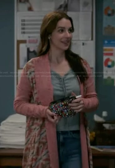 Jules’s pink printed cardigan on Greys Anatomy