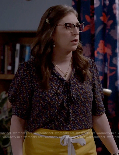 Kat’s black floral tie neck top on Call Me Kat