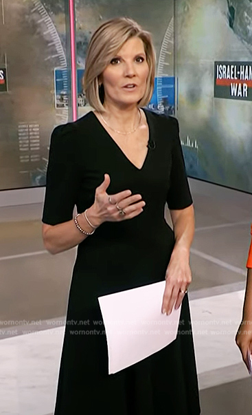 Kate Snow’s black v-neck dress on NBC News Daily