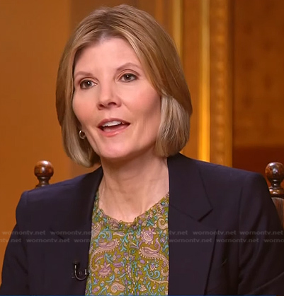 Kate Snow’s green paisley print top on NBC News Daily
