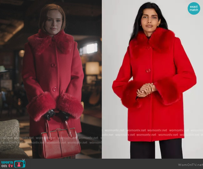 Kate Spade Faux Fur Trim Anita Coat worn by Cheryl Blossom (Madelaine Petsch) on Riverdale