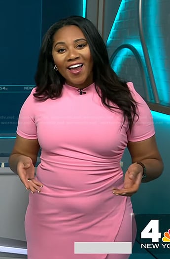 Kay Angrum’s pink short sleeve gathered dress on NBC News Daily