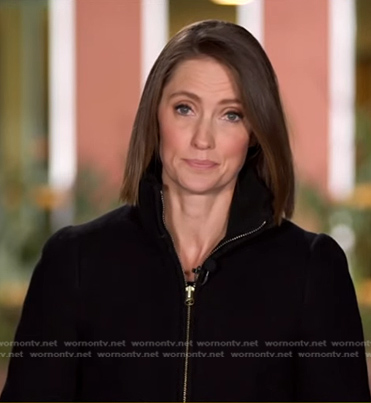 Kayna Whitworth’s black zip front coat on Good Morning America