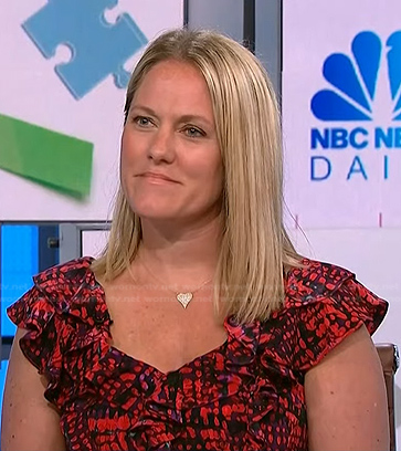 Kelley Kitley’s red printed ruffle dress on NBC News Daily