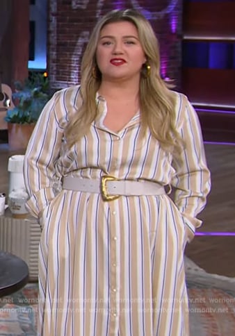 Kelly’s striped shirtdress on The Kelly Clarkson Show