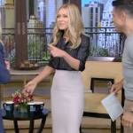 Kelly’s black metallic stripe blouse on Live with Kelly and Mark