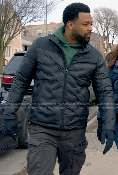 Kevin’s black jacket with chevrons on Chicago PD