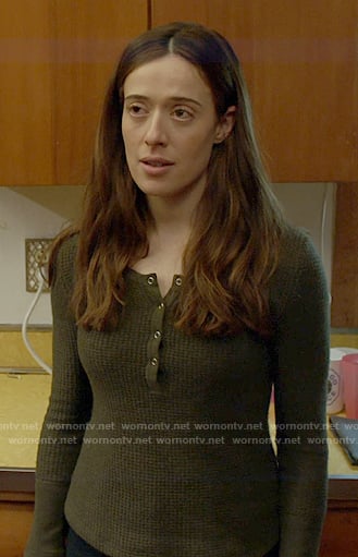 Kim’s green waffle knit henley on Chicago PD