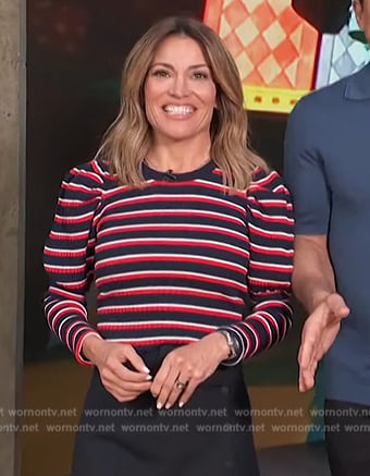 Kit’s striped puff sleeve sweater on Access Hollywood