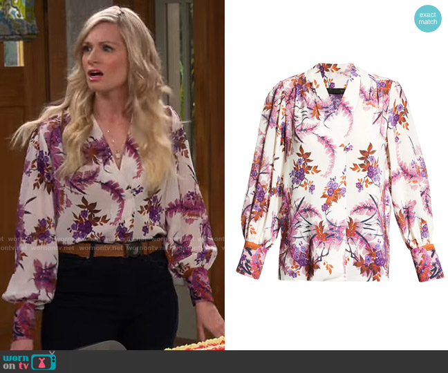 Kobi Halperin Laurena Blouse worn by Gemma (Beth Behrs) on The Neighborhood