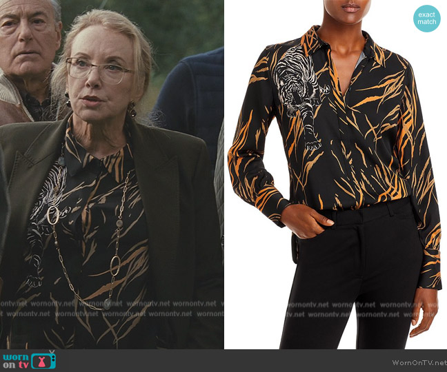 Kobi Halperin Skylar Tiger Print Stretch Silk Blouse worn by (J. Smith-Cameron) on Succession