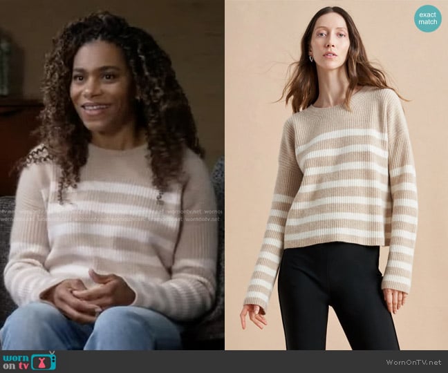 La Ligne Mini Striped Toujours Sweater in Camel/ Cream worn by Maggie Pierce (Kelly McCreary) on Greys Anatomy