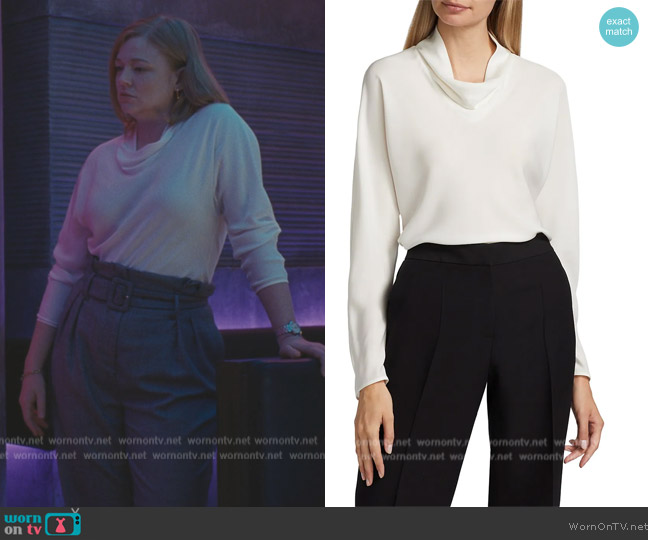 Lafayette 148 New York Silk Cowl Neck Blouse worn by Shiv Roy (Sarah Snook) on Succession