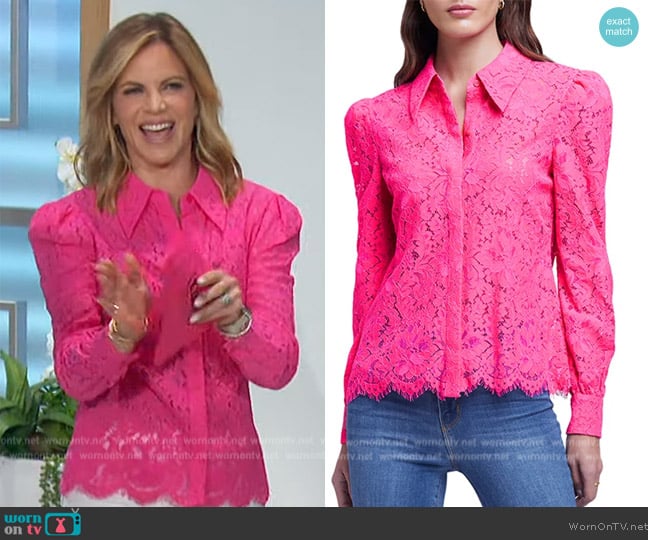 L'Agence Jenica Lace Long-Puffed Sleeve Blouse worn by Natalie Morales on The Talk