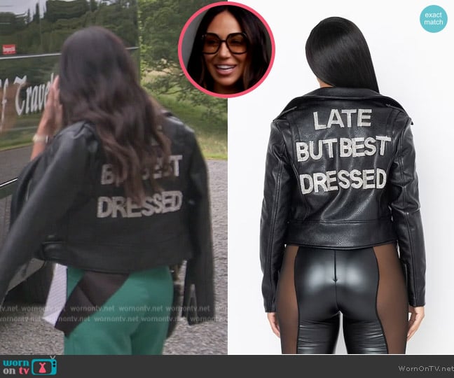 Kolachi Fashion Late but Best Dressed Leather Jacket worn by Melissa Gorga on The Real Housewives of New Jersey
