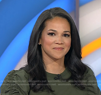 Laura Jarrett’s green ruched puff sleeve top on Today