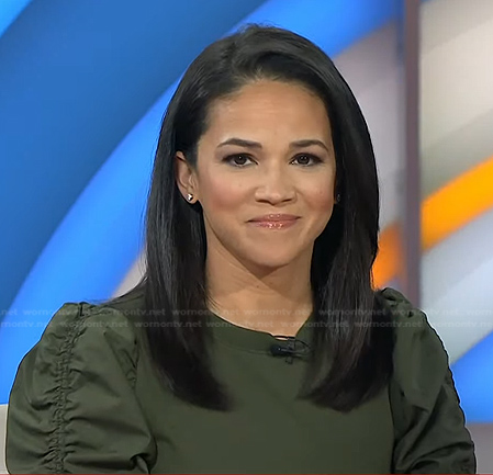 Laura Jarrett’s green ruched puff sleeve top on Today