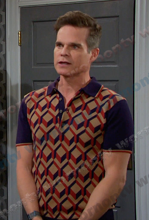 Leo’s beige geometric polo shirt on Days of our Lives
