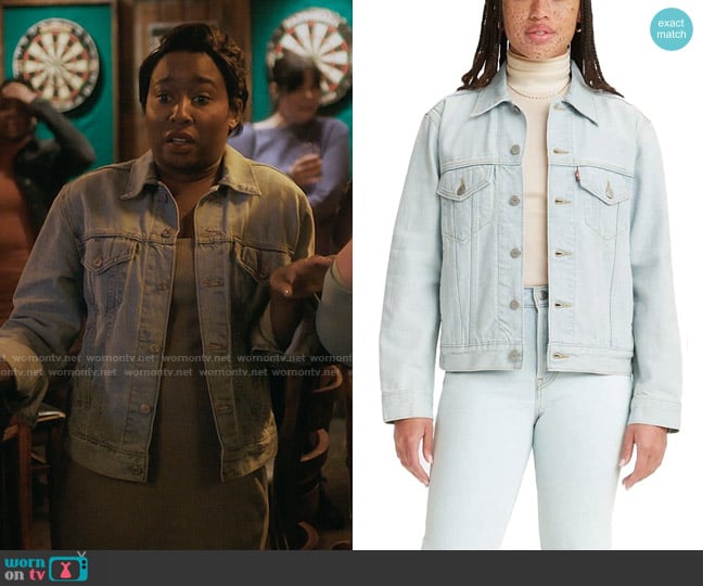 Levis Ex Boyfriend Trucker Jacket worn by Brit Monclair (Sasha Compère) on Single Drunk Female