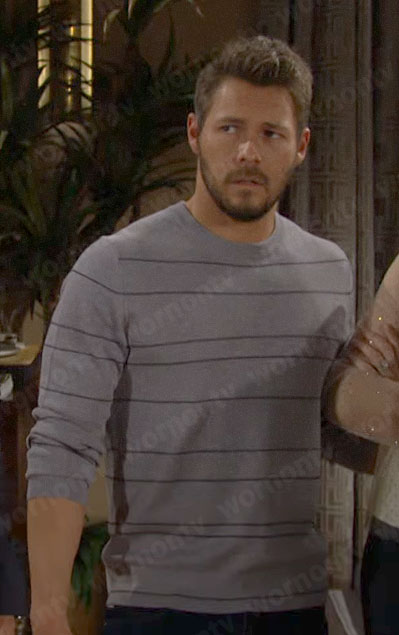 Liam’s grey striped sweater on The Bold and the Beautiful