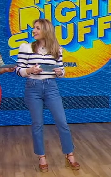Lori’s white striped sweater and cropped jeans on Good Morning America