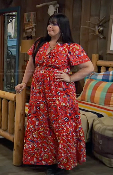 Lou’s red floral maxi dress on Bunkd