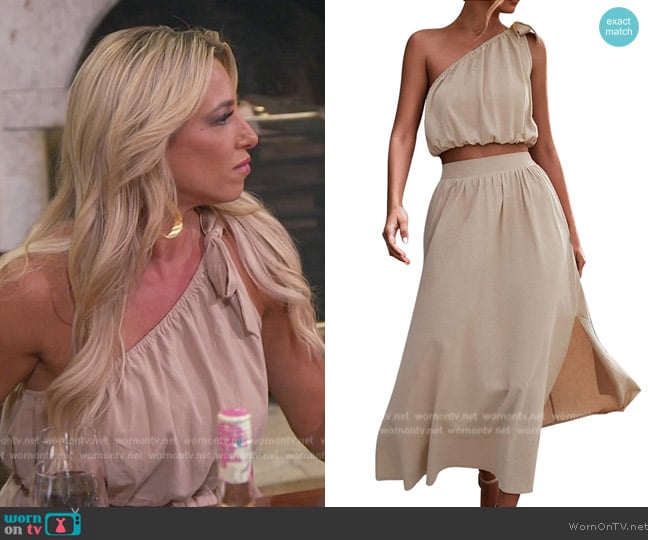 Luciava Bandage Solid Color Tank One Shoulder Skirt worn by  on The Real Housewives of New Jersey
