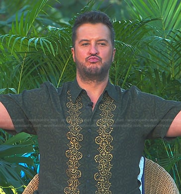 Luke Bryan’s green embellished shirt on American Idol