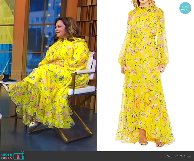 Mac Duggal Floral Chiffon Ruffled Gown worn by Melissa McCarthy on Good Morning America