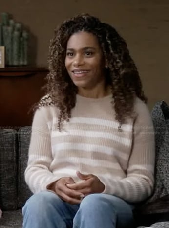 Maggie’s beige striped sweater on Greys Anatomy