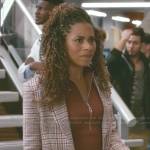 Maggie’s brown half-zip top and plaid blazer on Greys Anatomy